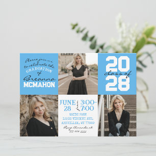 Baby blue & vit 3-fotoinbjudan till Studenten Inbjudningar