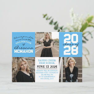 Baby blue & vit 4 Photo Studenten-meddelande Inbjudningar