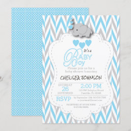 Baby blue, vit Grått, elefant babyskor 2 Inbjudningar