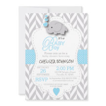 Baby blue, vit Grått Elephant 🐘 Baby Shower