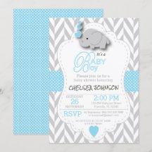 Baby blue, vit Grått Elephant 🐘 Baby Shower