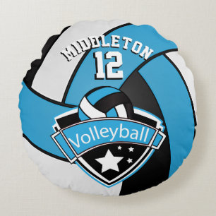 Baby blue, vit och svart anpassar Volleyball Rund Kudde