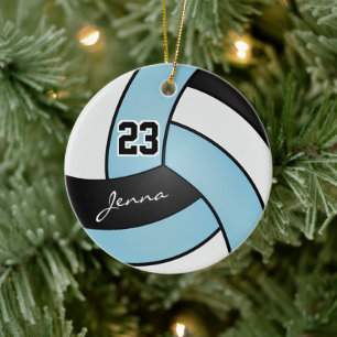 baby blue, vit och svart 🏐 volleyball julgransprydnad keramik