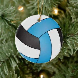baby blue, vit och svart volleyboll julgransprydnad keramik