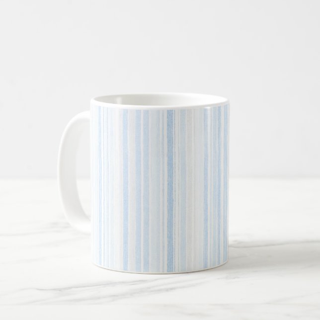 Baby Blue Vita Ränder Kaffemugg (Framsida vänster)