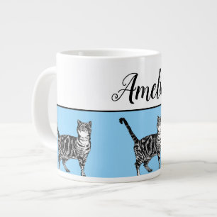 Baby blue vita Tabby katt-katter Whimsical Art Mug Jumbo Mugg