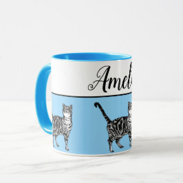 Baby blue vita Tabby katt-katter Whimsical Art Mug Mugg