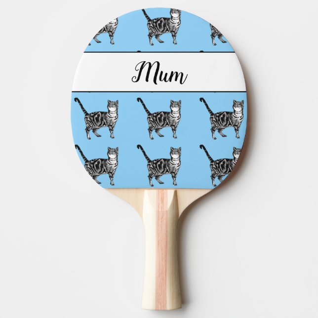 Baby blue vita Tabby katt-katter Whimsical Mamma Pingisracket (Framsidan)