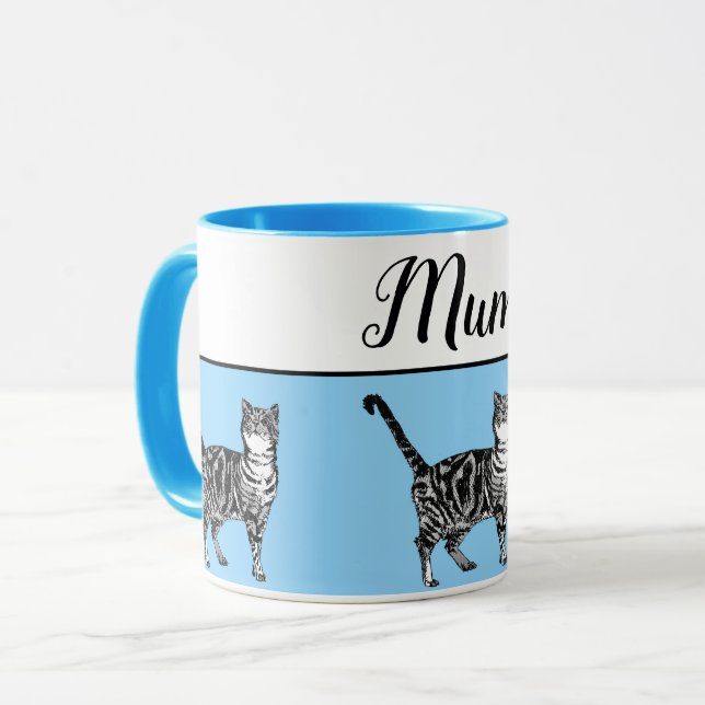 Baby blue vita Tabby katt-katter Whimsical Morsa Mugg (Framsida vänster)