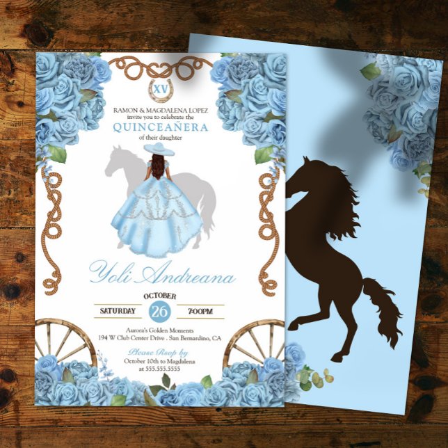 Baby blue Western charro Quinceanera Inbjudningar (Skapare uppladdad)