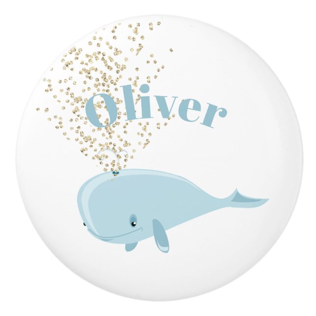 Baby blue Whale Gnistra Nautical Personal Nursery Knopp (Framsidan)