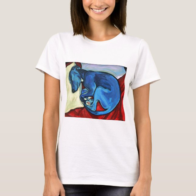 "Baby blue" Whippet valp T Shirt (Framsida)