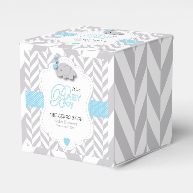Baby Blue, White Gray Elephant Baby Shower Presentaskar (Framsidan Sidan)