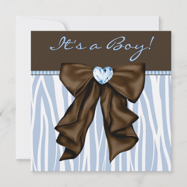 Baby blue Zebra Brown Pojke Shower Inbjudningar (Framsida)