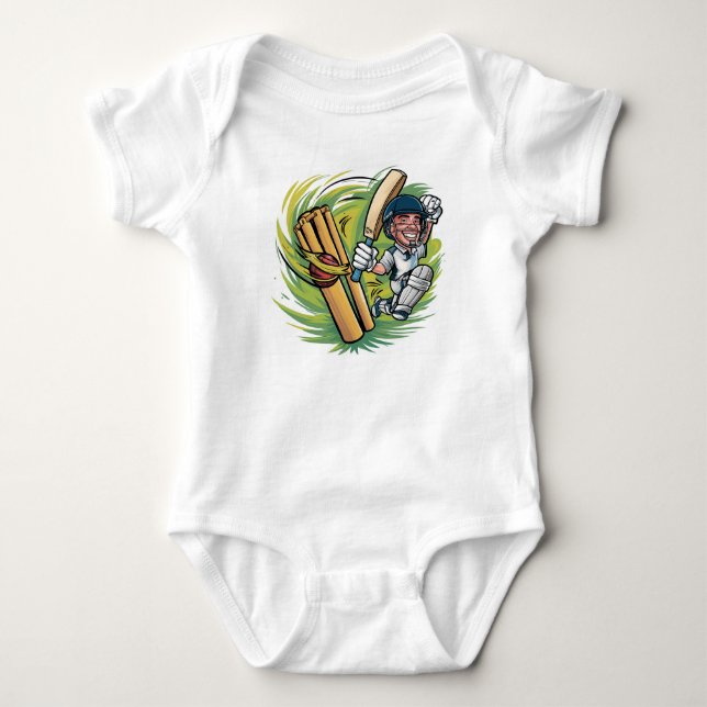 Baby Body kostym Cricketer med fladdermus, boll oc T Shirt (Framsida)