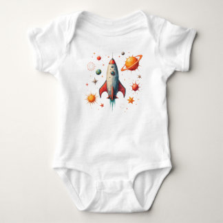 Baby body suit with rocket ship and planets t shirt