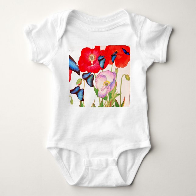 BABY-BODYDRÄKT BLOMMOR OCH FJÄRILAR EGET NAMN T SHIRT (Framsida)