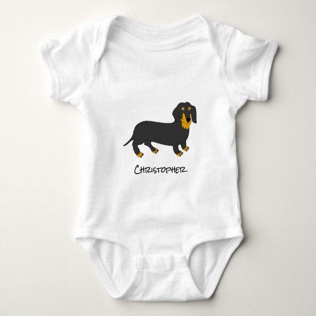 Baby Bodydräkt Dachshund Hund design T Shirt (Framsida)