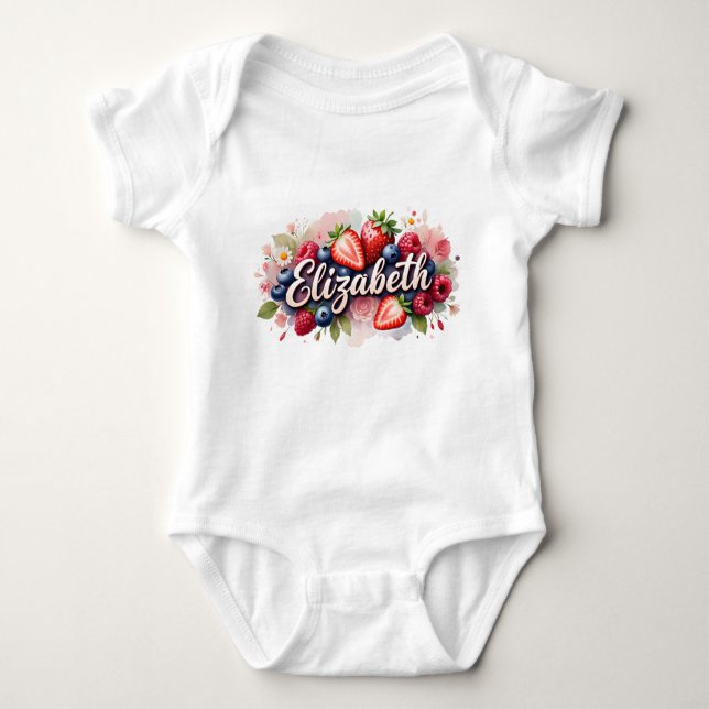 Baby Bodydräkt Elizabeth " Berry Blommigt Design" T Shirt (Framsida)