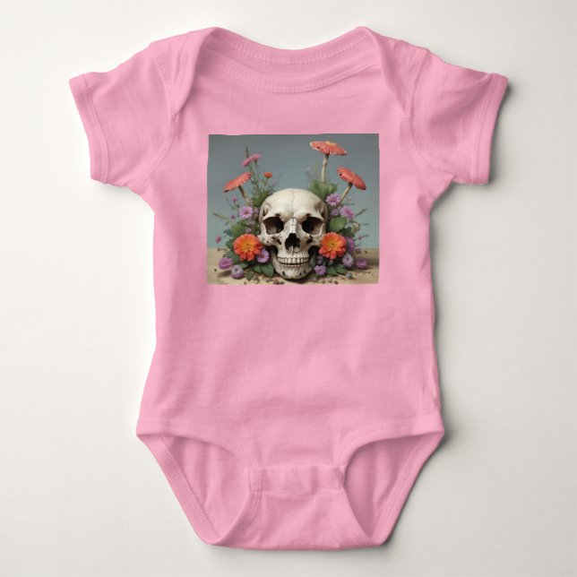 Baby Bodydräkt - flicka - Reborn Skull och svampar T Shirt (Framsida)