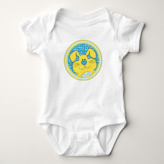 Baby BodykostyhonungsBunny Blue-Gult T Shirt (Framsida)
