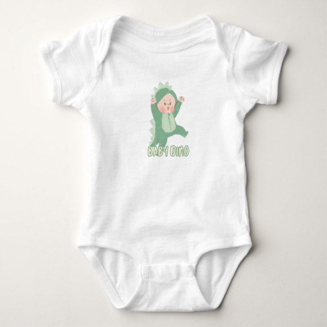 Baby Bodykostym Grönt Simple Cute Baby Dino T Shirt (Framsida)