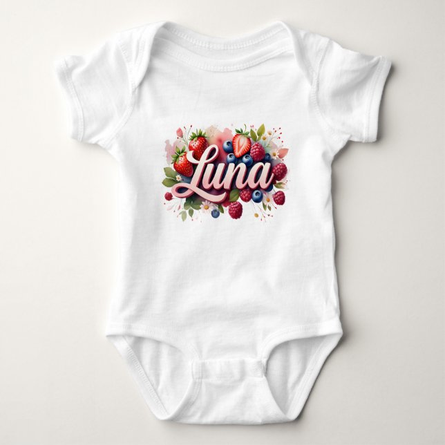 Baby Bodykostym " Luna " Berry Blommigt Design T Shirt (Framsida)