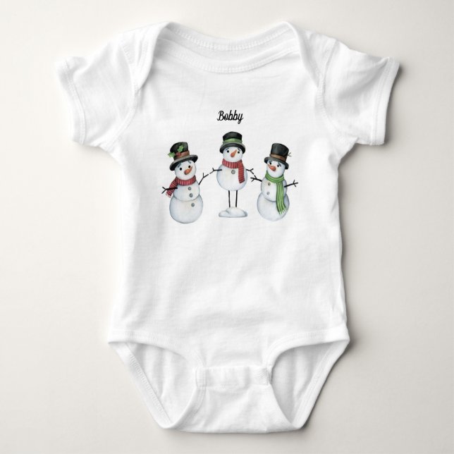Baby Bodykostym | Personlig Snögubbe Trio T Shirt (Framsida)
