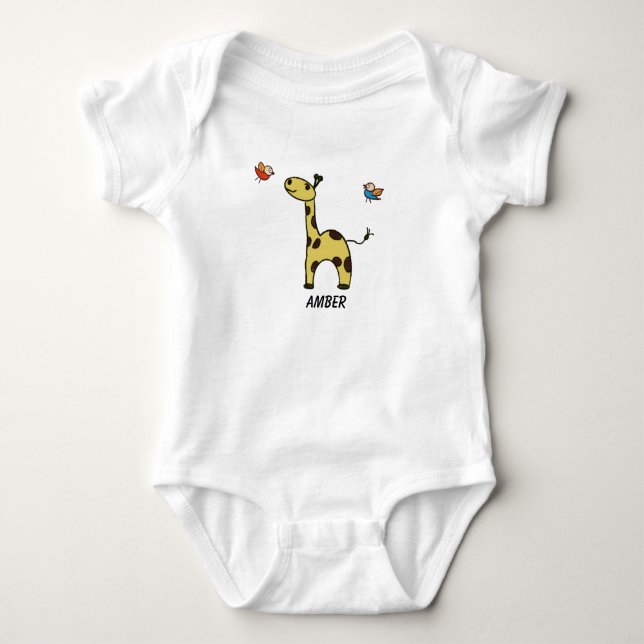 Baby bodykostymen lilla Giraffe och fåglar T Shirt (Framsida)