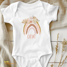 Baby Bodysuit A First Birthday, Boho Raimbow T Shirt