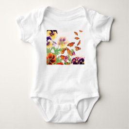 BABY BODYSUIT FOR GIRLS PANSIES AND BUTTERFLIES T SHIRT