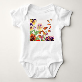 BABY BODYSUIT FOR GIRLS PANSIES AND BUTTERFLIES T SHIRT
