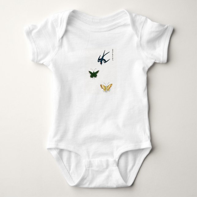 BABY BODYSUIT JAPANESE WOODBLOCK UTTRYCKBUTTERFLIE T SHIRT (Framsida)