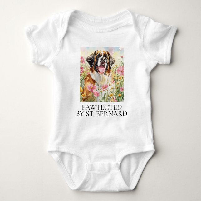 Baby Bodysuit – Pawtected by Saint Bernard T Shirt (Framsida)