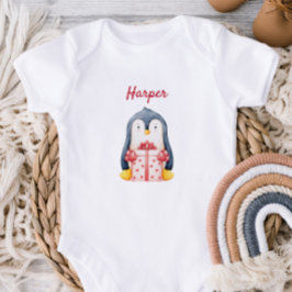 Baby Bodysuit With A Penguin Holding A Gift Box T Shirt