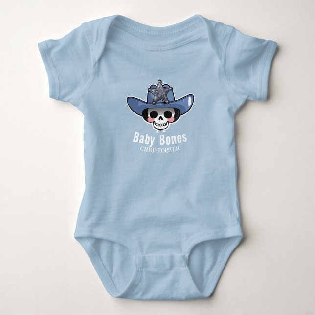 Baby Bones Halloween, Cowboy Skeleton Personalize T Shirt (Framsida)