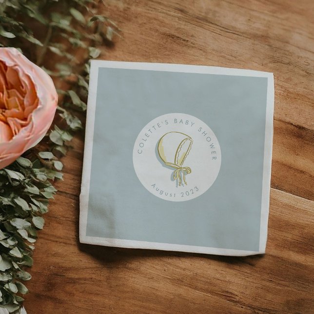 Baby Bonnet Baby Shower Blue Pappersservett (Baby Bonnet Illustration Baby Shower Blue Napkins)