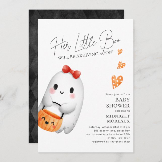 Baby Boo Halloween Baby Shower-inbjudan Inbjudningar (Fram/baksida)