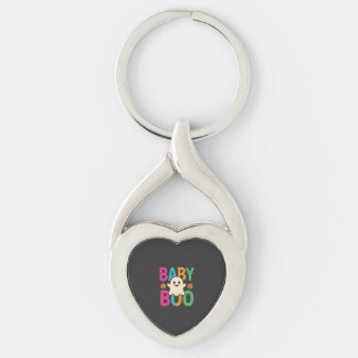 Baby Boo Halloween Ghost Design_1 Twisted Heart Silverfärgad Nyckelring