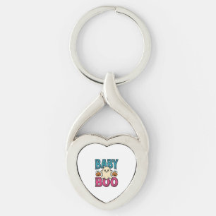 Baby Boo Vintage Halloween Ghost T-Shirt Design_1 Twisted Heart Silverfärgad Nyckelring