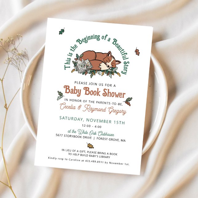Baby Book Shower Inbjudningar (Woodland Storybook Baby Shower Invitations)