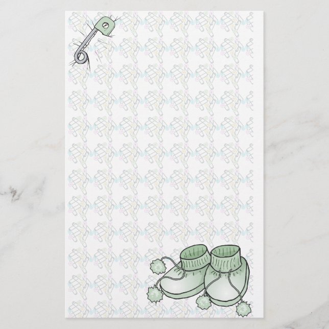 Baby Bootie Grönt Stationery Brevpapper (Framsida)