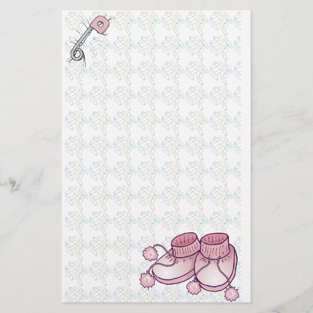 Baby Bootie Rosa Stationery Brevpapper (Framsida)