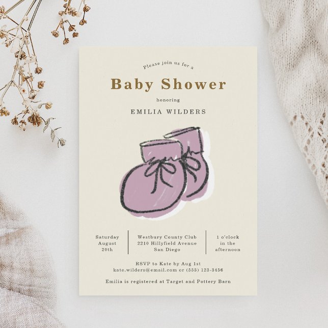 Baby Booty Nyfödd dagbok för inläsning av spädbarn Inbjudningar (Baby Booties Newborn Illustration Baby Shower Invitation)