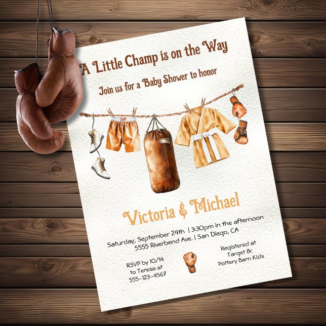 Baby Boxing Champ Baby Shower Clothesline Inbjudningar (Skapare uppladdad)