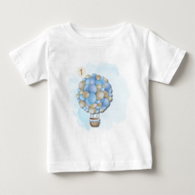 Baby Boy 1st Birthday Hot Air Balloon T-Shirt (Framsida)