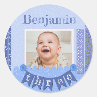 Baby Boy 3-årsdag Blå Scrapbook Runt Klistermärke