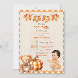 Baby Boy Autumn Rutat Björn Pumpa Löv Inbjudningar
