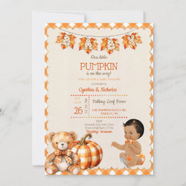 Baby Boy Autumn Rutmönstrad Teddybjörn Pumpa Löv Inbjudningar