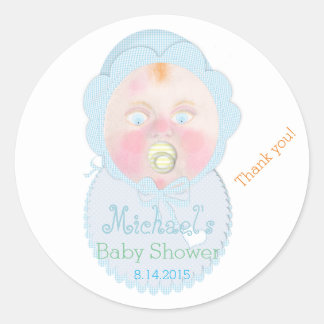 Baby boy Baby Shower-klistermärken av BabyLaia. Runt Klistermärke